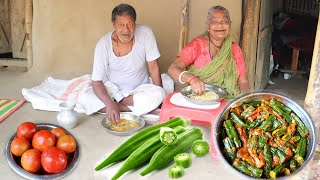 LADY FINGER FRY l Ladys finger Recipe Cooking by Village GrandmotherNiramish Day5 [upl. by Epolenep]