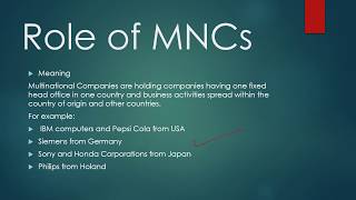 Role of Multinational Companies MNCs part 1 [upl. by Egidio185]