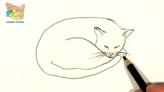 comment dessiner un chat couché facile dessin de chat qui dort [upl. by Acinimod]