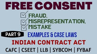 Fraud  Misrepresentation  Mistake  Free Consent  Indian Contract Act  Caselaws  Example [upl. by Eednil393]