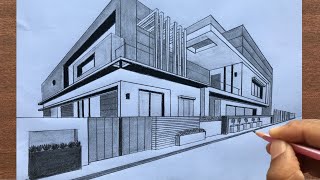 How to Draw a House in TwoPoint Perspective Step by Step [upl. by Griffiths]