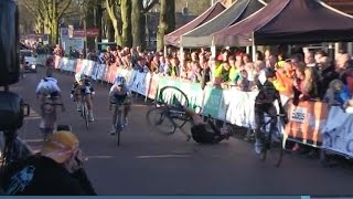 Spectator knocks out cyclist right before the finish line [upl. by Wistrup198]