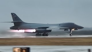 B1 Bombers Takeoff With Afterburners Glowing • The Bone [upl. by Adnoloy]