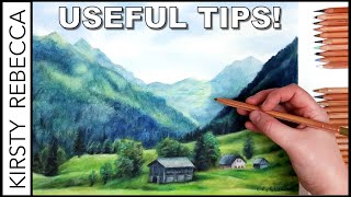 How to draw a LANDSCAPE using COLOURED PENCIL [upl. by Enelyaj87]