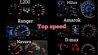 Hilux Vs Amarok Vs Ford Ranger Vs Dmax Vs Nissan Navara Vs Mitsubishi L 200 top speed comparison [upl. by Beauchamp]