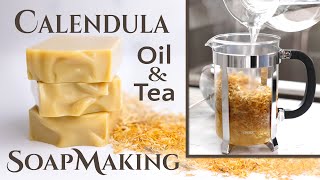 Calendula Soap using Infused Oil amp Tea  Cold Process Soapmaking [upl. by Hgielanna]