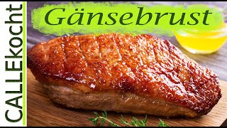 Knusprige Gänsebrust zubereiten und im Ofen rosa braten  Das Rezept [upl. by Cirdek597]