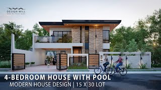 D04  Modern House Design  15m x 30m Lot 4Bedroom House with Pool [upl. by Enerehs]