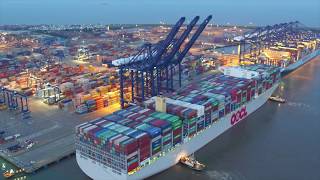 World’s largest container ship docks at Port of Felixstowe [upl. by Cupo]