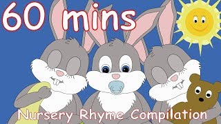 Sleeping Bunnies Hop little bunnies And lots more Nursery Rhymes 60 minutes [upl. by Idid]