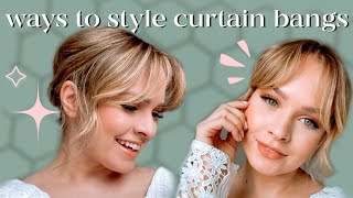 ALL the ways to style CURTAIN BANGS  Kayley Melissa [upl. by Millwater945]