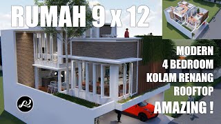 rumah modern 9x12 meter  split level  kolam renang  rooftop minimalis – Amazing [upl. by Ezzo]