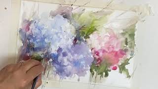 WatercolorAquarela  Demo  Hortensias [upl. by Ynattib]