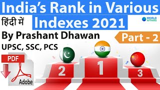 Part 2 Indias Rank In Various Indexes 2021 Current Affairs 202021 के सभी सूचकांक SSCBank UPSC [upl. by Acilgna]