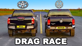 New Toyota Hilux v VW Amarok DRAG RACE [upl. by Crystie]