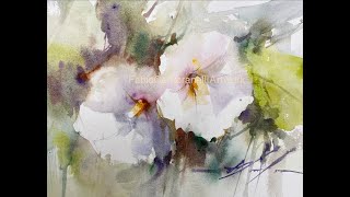 WatercolorAquarela  Demo  White Hollyhock [upl. by Irtimed]