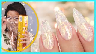 Using Plastic Wrap to Create Crystal Gel Nails [upl. by Aihseyt432]