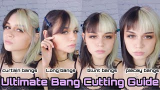 Hairstylist shows you 4 ways to cut BANGS at HOME Curtain Bangs to piecey fringe [upl. by Binky]